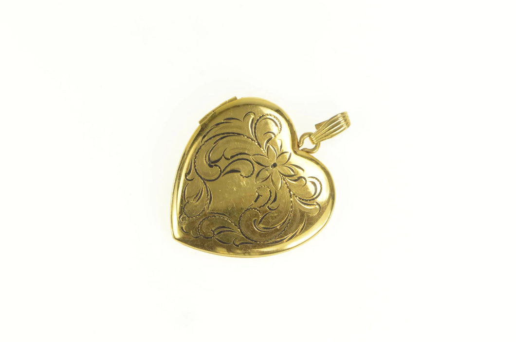 Gold Filled Victorian Scroll Engraved Heart Locket Photo Pendant