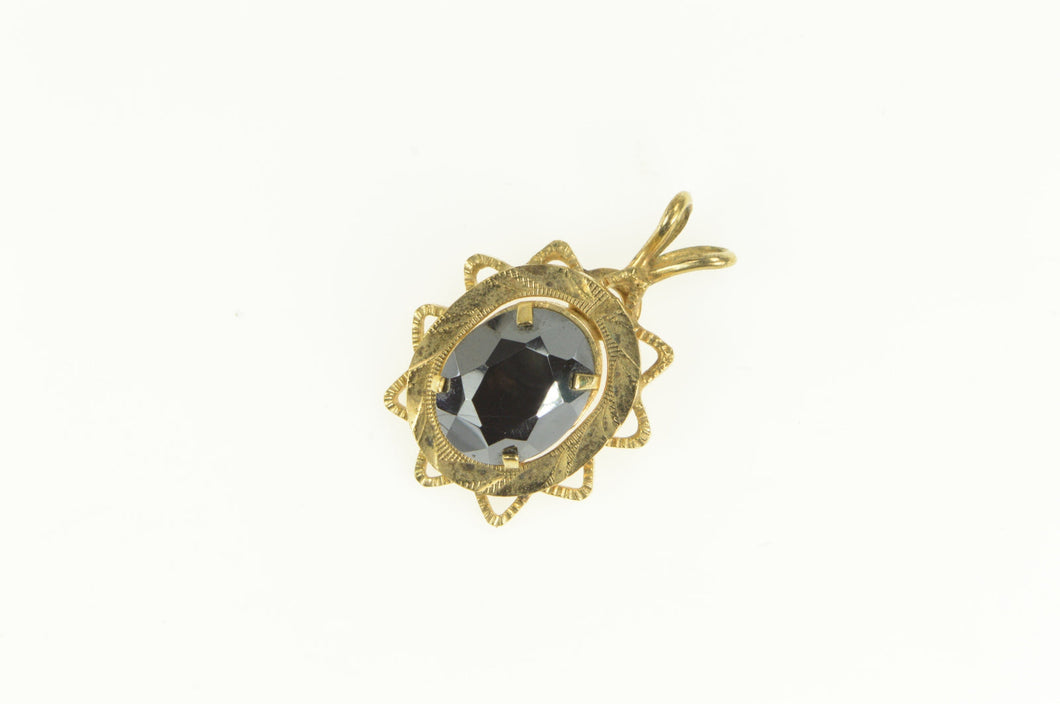 Gold Filled Retro Oval Hematite Sun Burst Statement Pendant