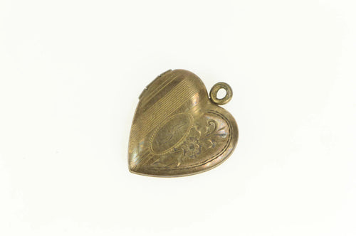 Gold Filled Art Deco Pinstripe Heart Photo Picture Locket Pendant