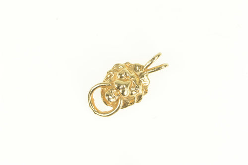 14K Lion Mask Ring Mouth Door Knocker Charm/Pendant Yellow Gold