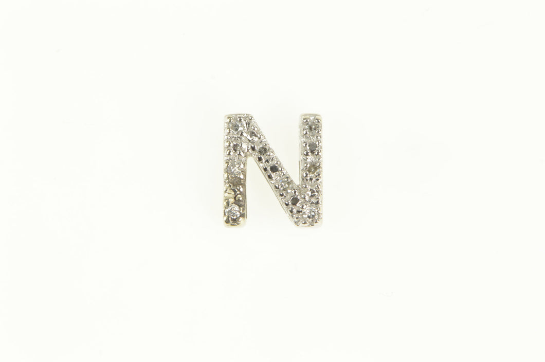 10K N Diamond Initial Letter Monogram Name Pendant White Gold