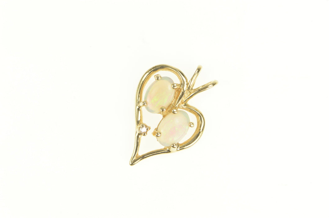 14K Natural Opal Diamond Accent Heart Pendant Yellow Gold