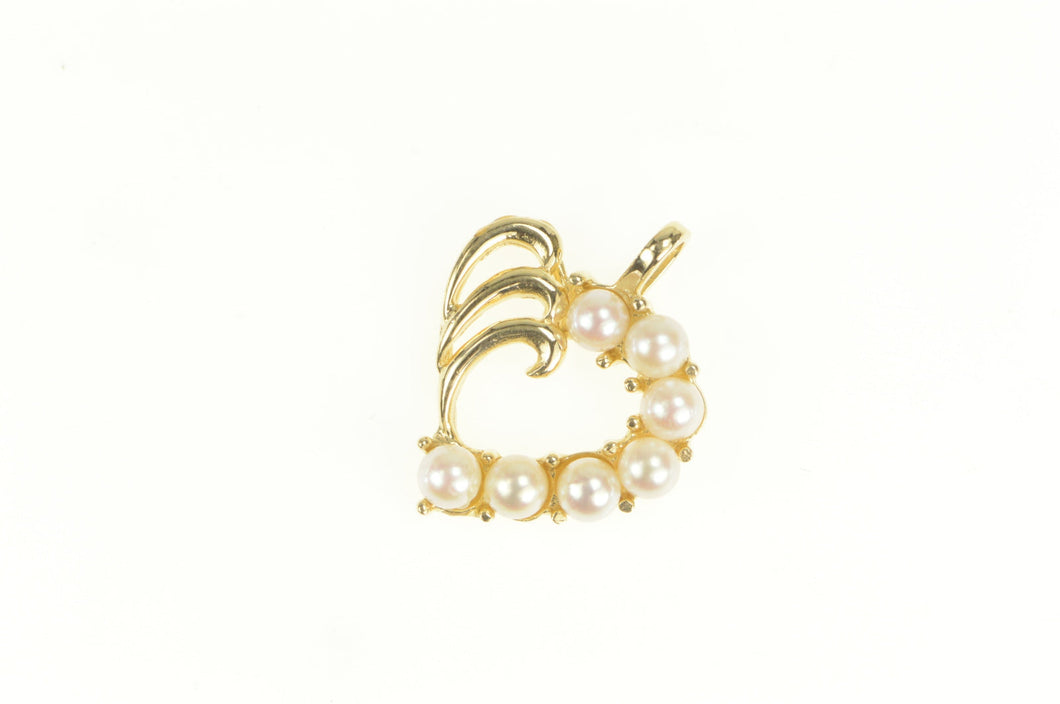 14K Pearl Classic Curve Swirl Heart Love Symbol Pendant Yellow Gold