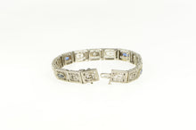 Load image into Gallery viewer, 14K Art Deco Filigree Syn. Sapphire Diamond Bracelet 6.25&quot; White Gold