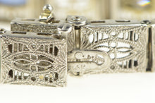 Load image into Gallery viewer, 14K Art Deco Filigree Syn. Sapphire Diamond Bracelet 6.25&quot; White Gold