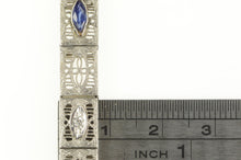Load image into Gallery viewer, 14K Art Deco Filigree Syn. Sapphire Diamond Bracelet 6.25&quot; White Gold