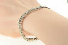 Load image into Gallery viewer, 14K Art Deco Filigree Syn. Sapphire Diamond Bracelet 6.25&quot; White Gold