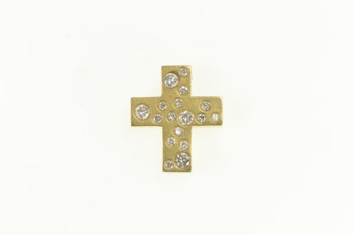 14K 0.75 Ctw Diamond Flush Inset Squared Cross Pendant Yellow Gold