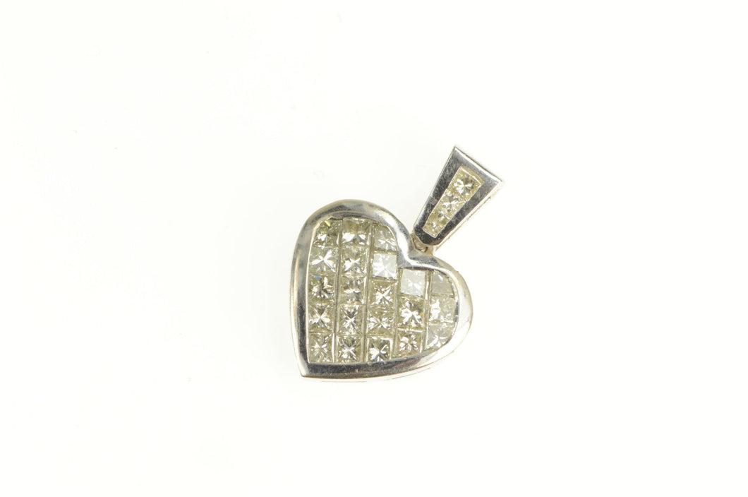 14K 3.50 Ctw Princess VS Diamond Heart Love Pendant White Gold