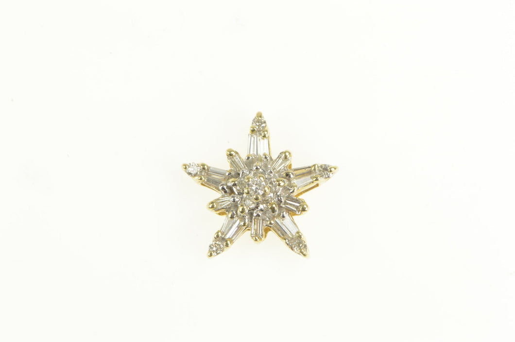 14K 0.65 Ctw Baguette Diamond Star Snow Flake Pendant Yellow Gold