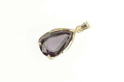 14K Pear Amethyst 1950's Classic Statement Pendant Yellow Gold