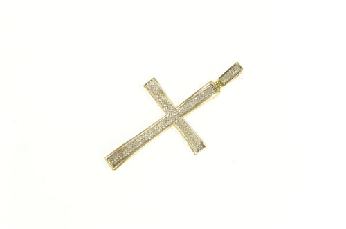 10K 0.30 Ctw Pave Diamond Cross Christian Pendant Yellow Gold