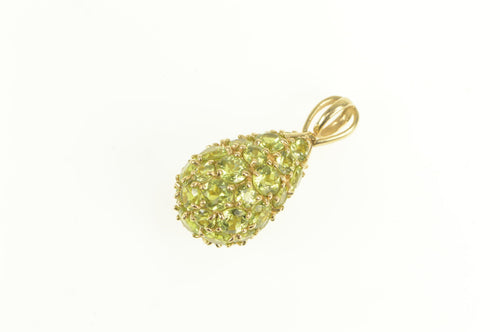 14K Peridot Encrusted Tear Drop Statement Pendant Yellow Gold