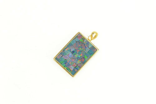 14K Squared Black Opal Mosaic Inlay Statement Pendant Yellow Gold