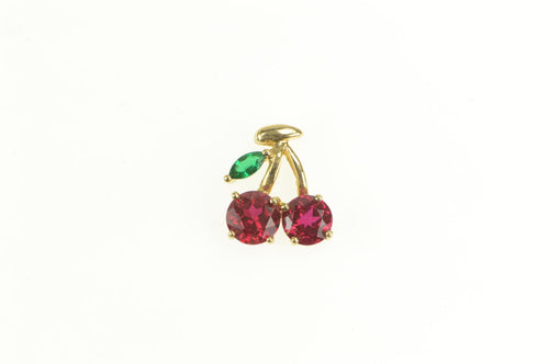 10K Cherries Syn. Ruby & Emerald Cluster Cute Charm/Pendant Yellow Gold