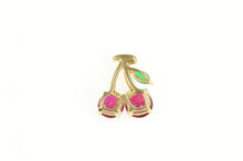 Load image into Gallery viewer, 10K Cherries Syn. Ruby &amp; Emerald Cluster Cute Charm/Pendant Yellow Gold