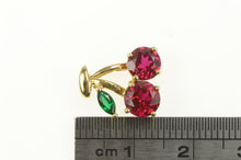Load image into Gallery viewer, 10K Cherries Syn. Ruby &amp; Emerald Cluster Cute Charm/Pendant Yellow Gold
