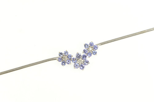 14K Tanzanite Flower Diamond Statement Chain Necklace 16