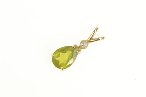 14K Peridot Pear Diamond Accent Statement Pendant Yellow Gold
