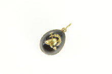 Load image into Gallery viewer, 14K Black Enamel Russian Helmet Soldier Egg Charm/Pendant Yellow Gold