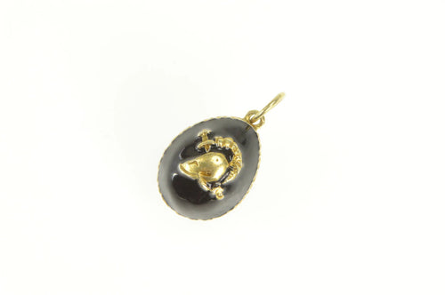 14K Black Enamel Russian Helmet Soldier Egg Charm/Pendant Yellow Gold
