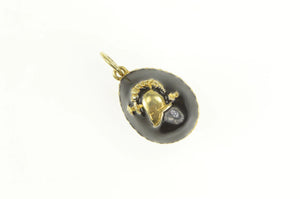 14K Black Enamel Russian Helmet Soldier Egg Charm/Pendant Yellow Gold