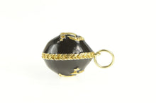 Load image into Gallery viewer, 14K Black Enamel Russian Helmet Soldier Egg Charm/Pendant Yellow Gold
