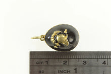 Load image into Gallery viewer, 14K Black Enamel Russian Helmet Soldier Egg Charm/Pendant Yellow Gold