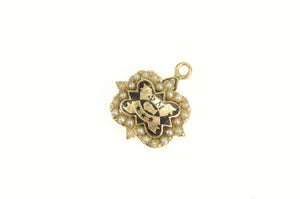 10K Phi Mu Enamel Fraternity Seed Pearl Charm/Pendant Yellow Gold