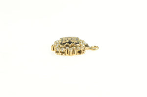 10K Phi Mu Enamel Fraternity Seed Pearl Charm/Pendant Yellow Gold