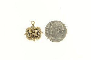 10K Phi Mu Enamel Fraternity Seed Pearl Charm/Pendant Yellow Gold