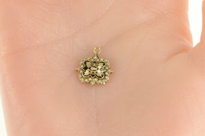 10K Phi Mu Enamel Fraternity Seed Pearl Charm/Pendant Yellow Gold
