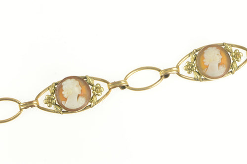 Gold Filled Carved Shell Cameo Victorian Chain Bracelet 7.25