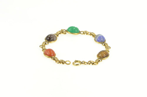Gold Filled Carved Stone Ancient Egyptian Scarab Chain Bracelet 7.25