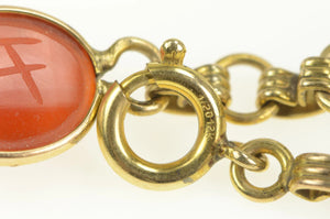 Gold Filled Carved Stone Ancient Egyptian Scarab Chain Bracelet 7.25"