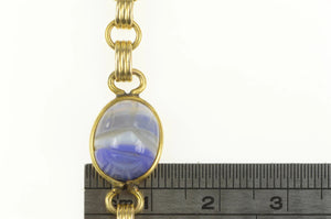 Gold Filled Carved Stone Ancient Egyptian Scarab Chain Bracelet 7.25"
