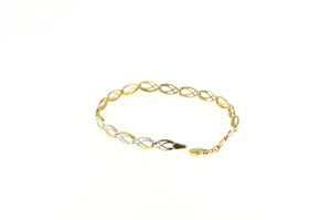 10K Two Tone Geometric Diamond Cut Link Chain Bracelet 7" Yellow Gold