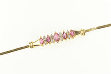 Load image into Gallery viewer, 14K Marquise Ruby Diamond Accent Square Chain Bracelet 7&quot; Yellow Gold