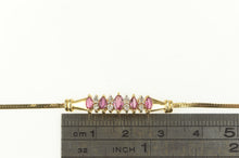 Load image into Gallery viewer, 14K Marquise Ruby Diamond Accent Square Chain Bracelet 7&quot; Yellow Gold
