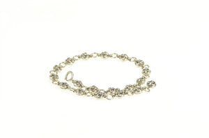 Sterling Silver Fleur De Lis Chain Link Ornate Anklet Bracelet 10.5"