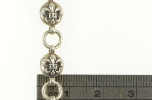 Sterling Silver Fleur De Lis Chain Link Ornate Anklet Bracelet 10.5"