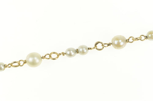 14K Pearl Beaded Chain Link Classic Statement Bracelet 6.75