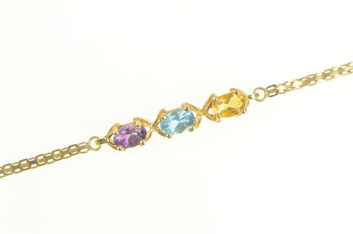 14K Amethyst Blue Topaz Citrine Square Chain Bracelet 6.5