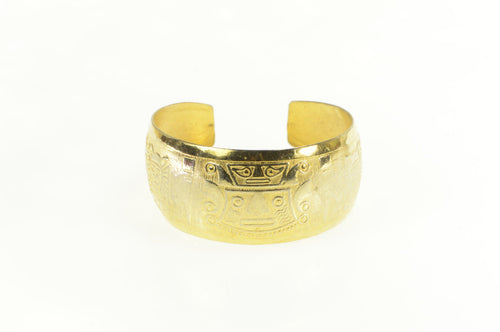 Gold Filled Ornate Incan Motif Graduated Tribal Cuff Bracelet 6.75