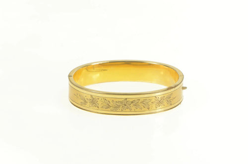 Gold Filled Squared Floral Pattern Engraved Bangle Bracelet 7