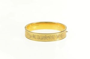 Gold Filled Squared Floral Pattern Engraved Bangle Bracelet 7"