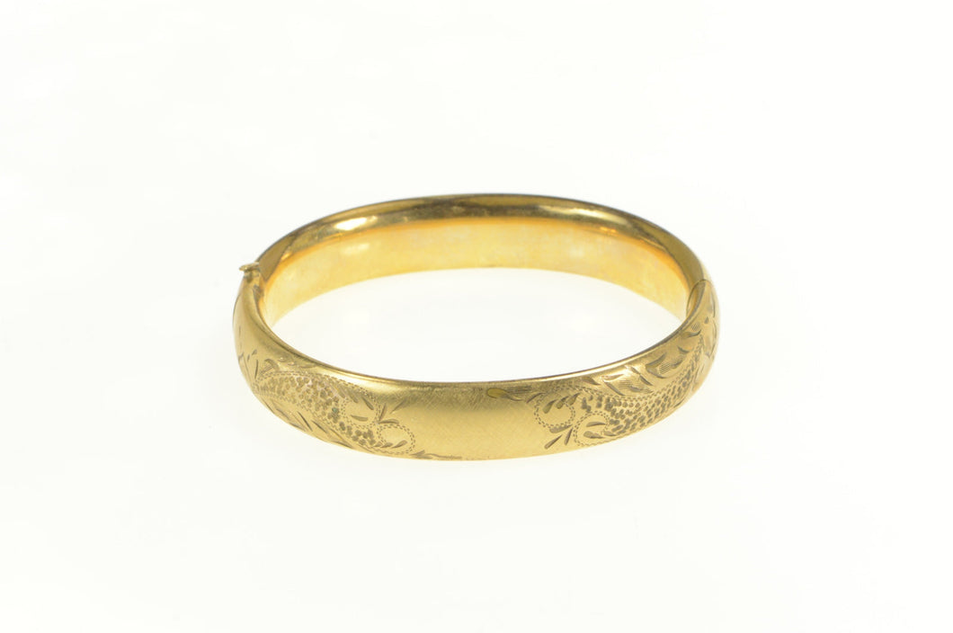 Gold Filled Scroll Engraved Retro Statement Bangle Bracelet 7.25