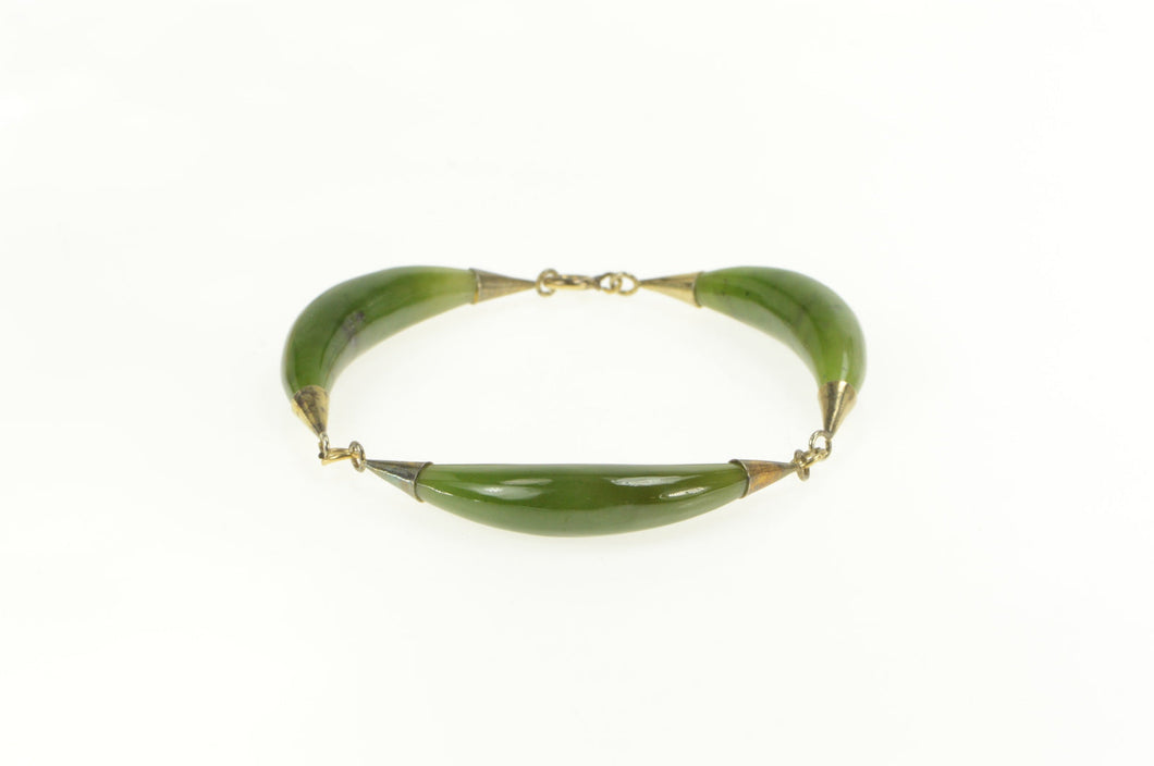 Gold Filled Retro Graduated Carved Nephrite Statement Bracelet 7