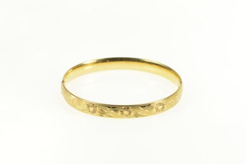 Gold Filled Elaborate Floral Engraved Retro Bangle Bracelet 7.25