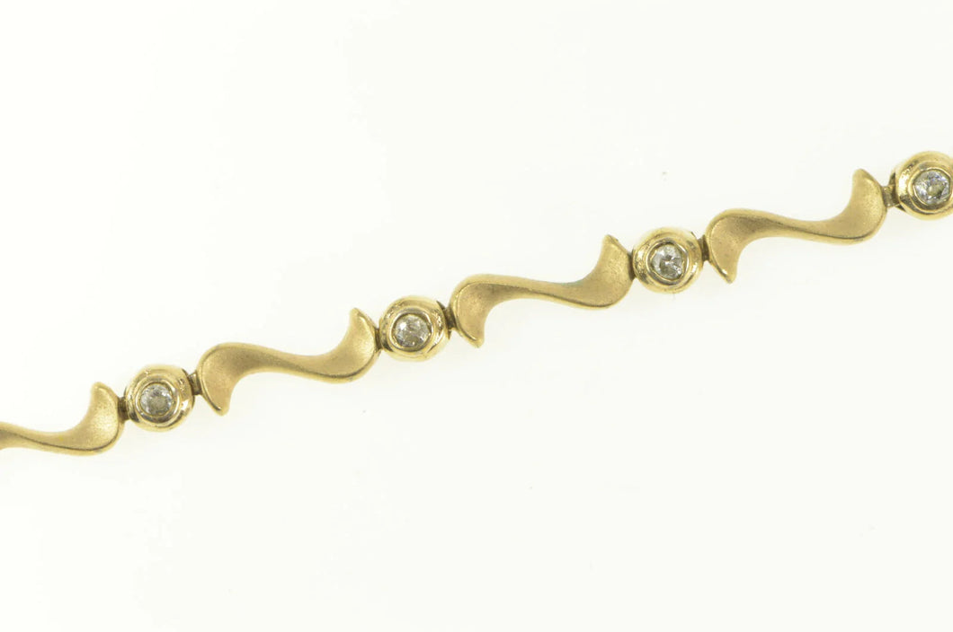 Gold Filled Wavy Link Satin Finish Cubic Zirconia Tennis Bracelet 8.25